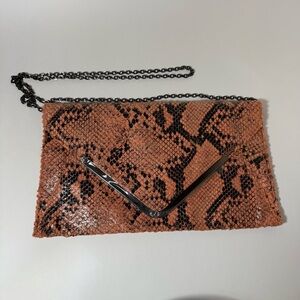 Urban Expressions Orange-Tone in Faux Python Bag Clutch W/ Silver Snake NWOT